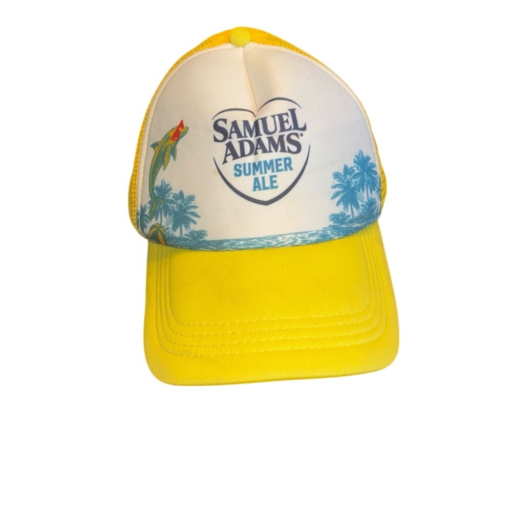 Samuel Adams Summer Ale Trucker Hat Yellow White Mesh Snapback Beach Graphic Cap